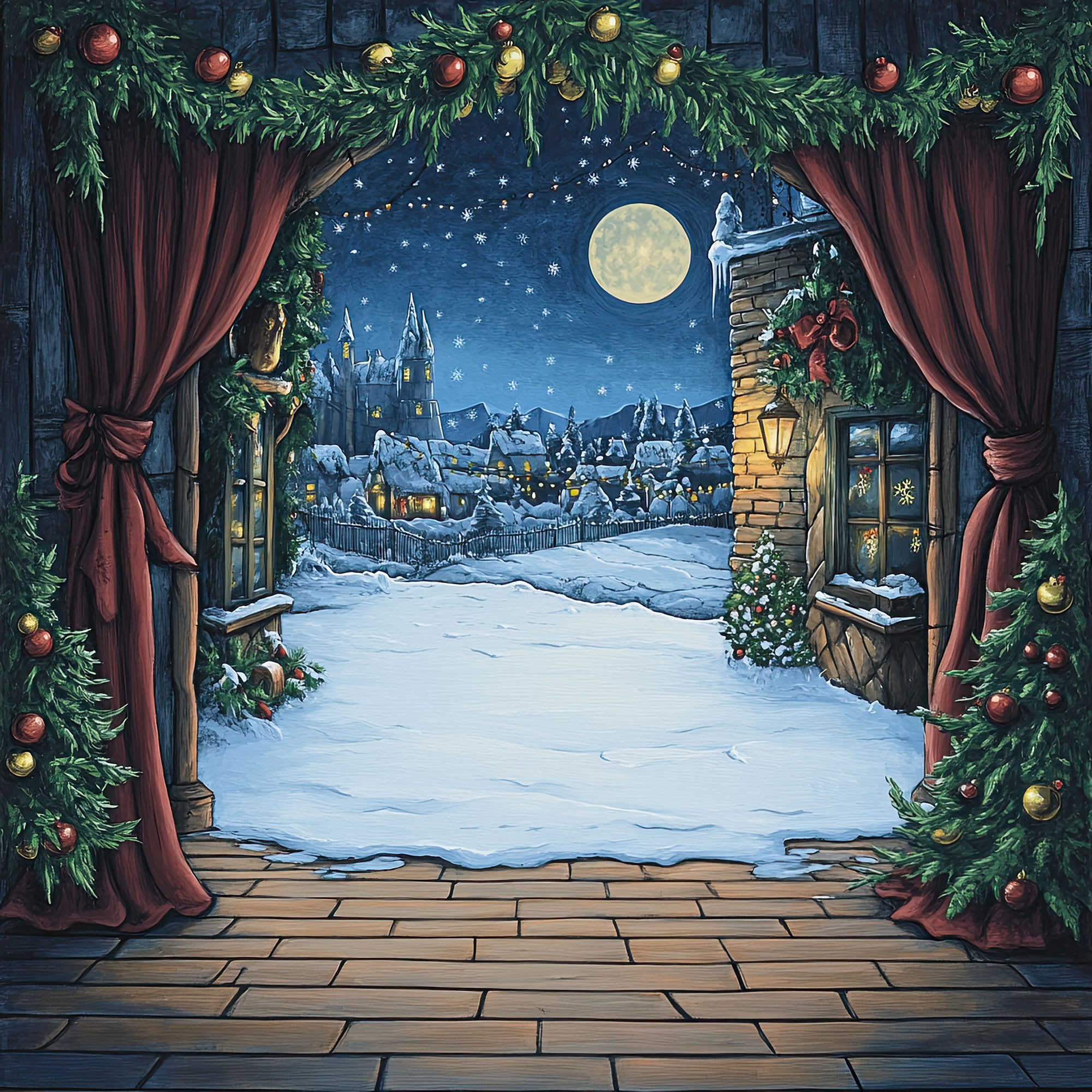 Preview for Winter-village-doorway-scene-christmas-backdrop-background-81bd0