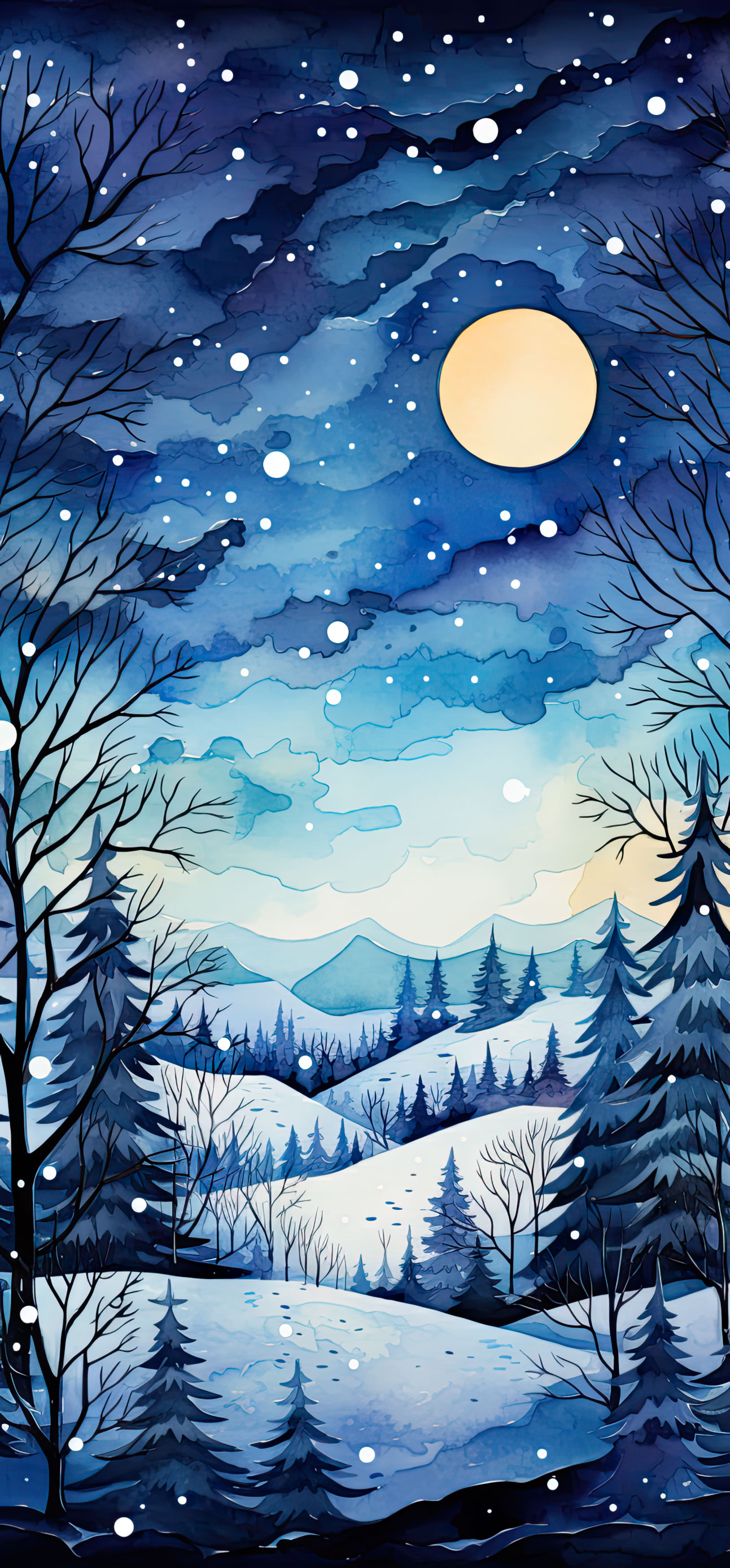 Preview for Winter-night-landscape-illustration-christmas-phone-background-6eb4f