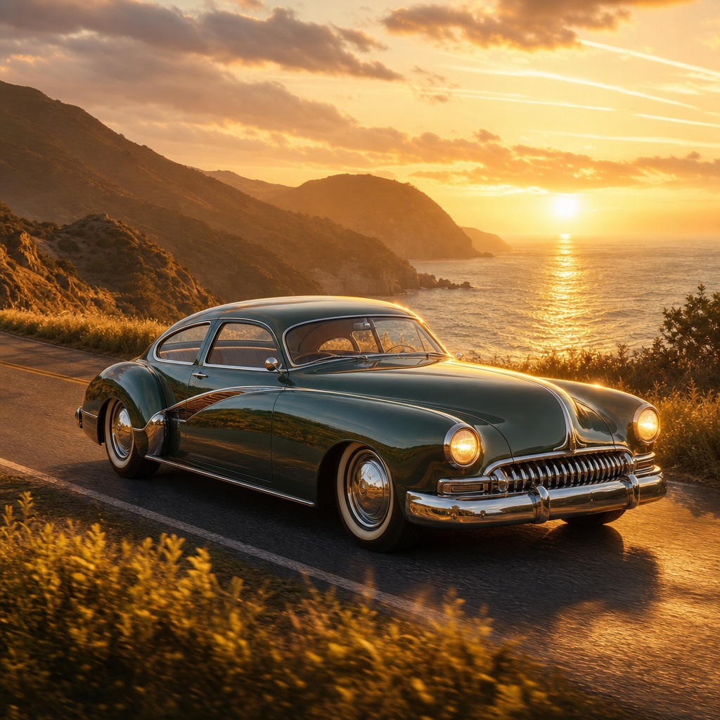 Preview for Classic Car At Golden Hour Background