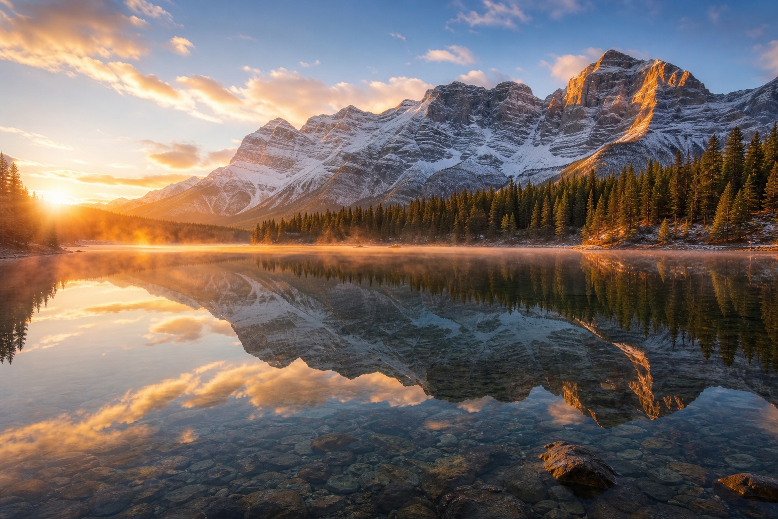 Preview for Sunrise Mountain Lake Stock Background