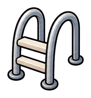 Illustrated pool ladder with two curved rails and two beige steps.