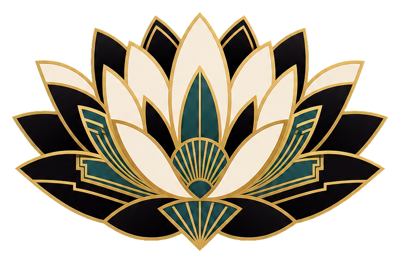 Art deco lotus flower sticker with gold and cream layered petals