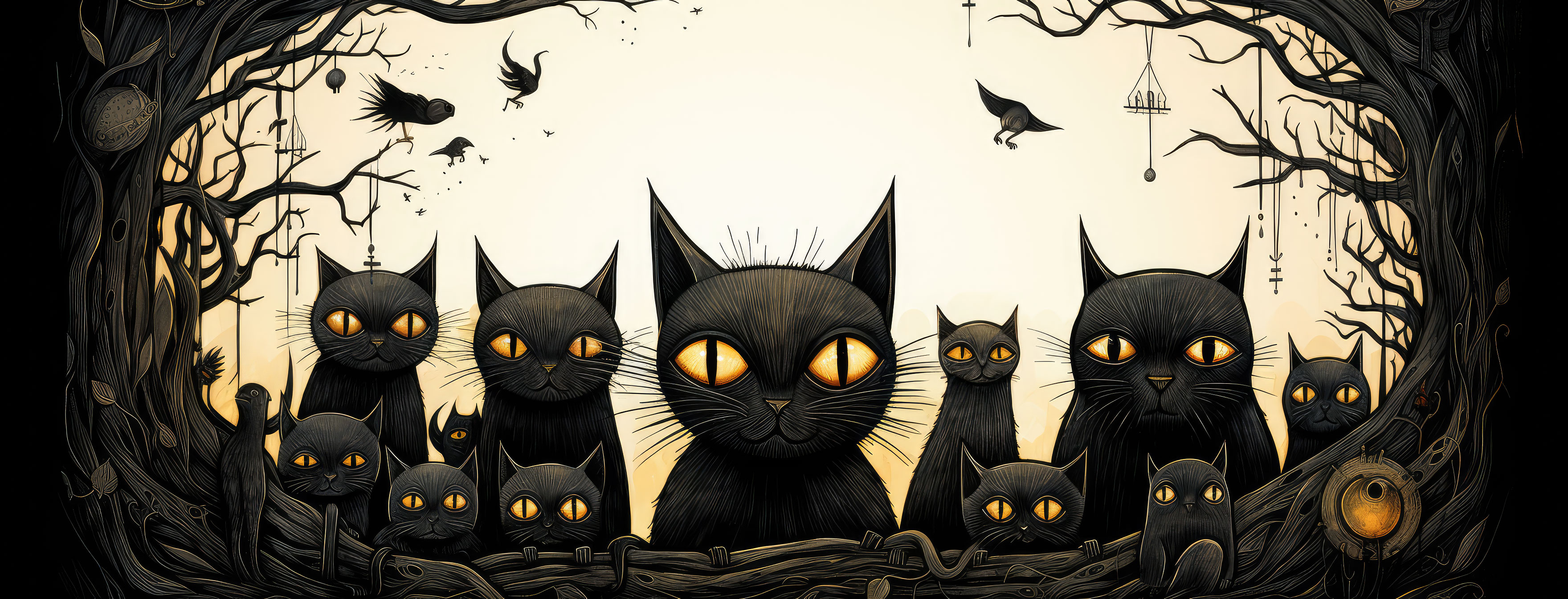 Preview for Mysterious-black-cats-gathering-halloween-cover-background-83754