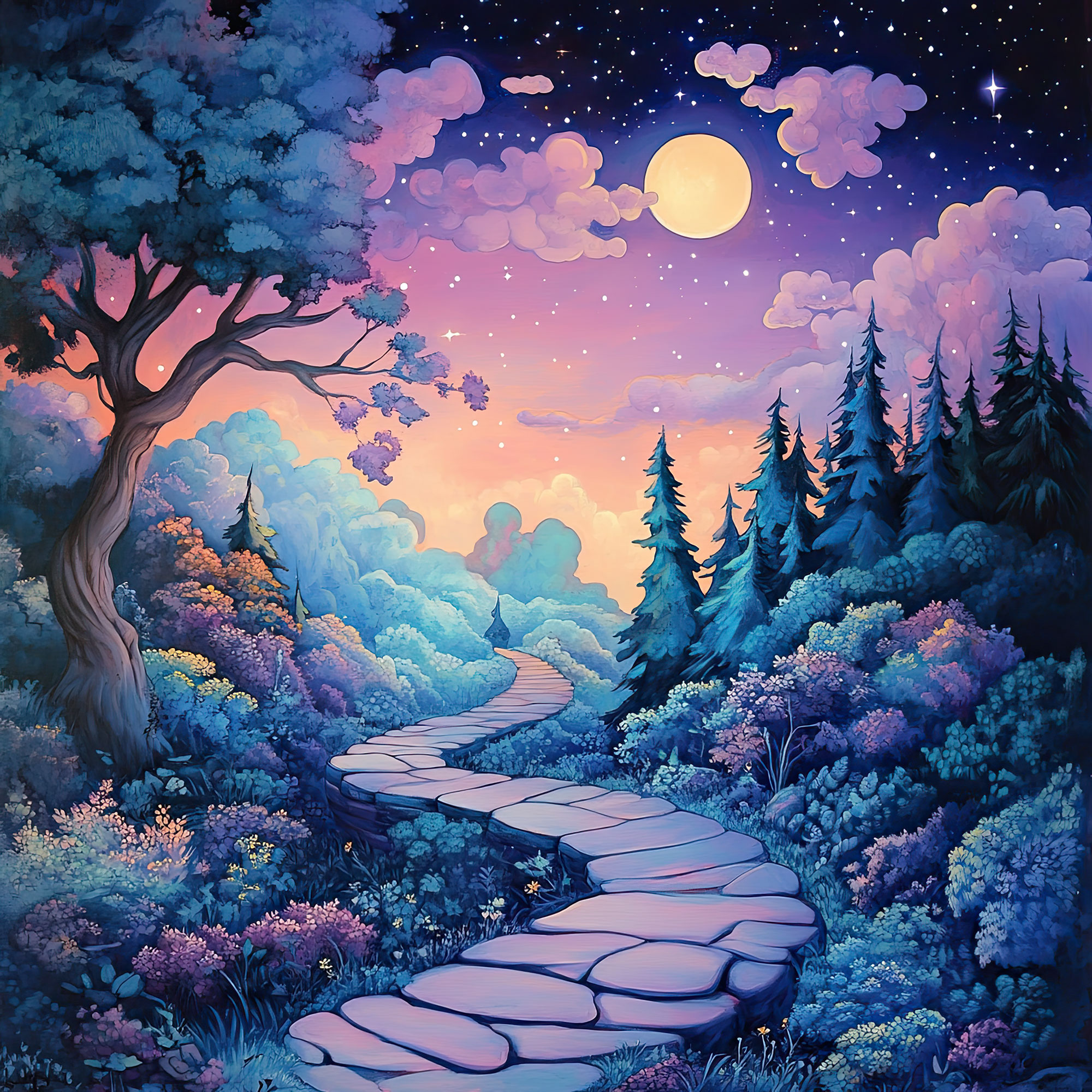 Preview for Moonlit-path-enchanted-forest-nature-backdrop-background-6fae6