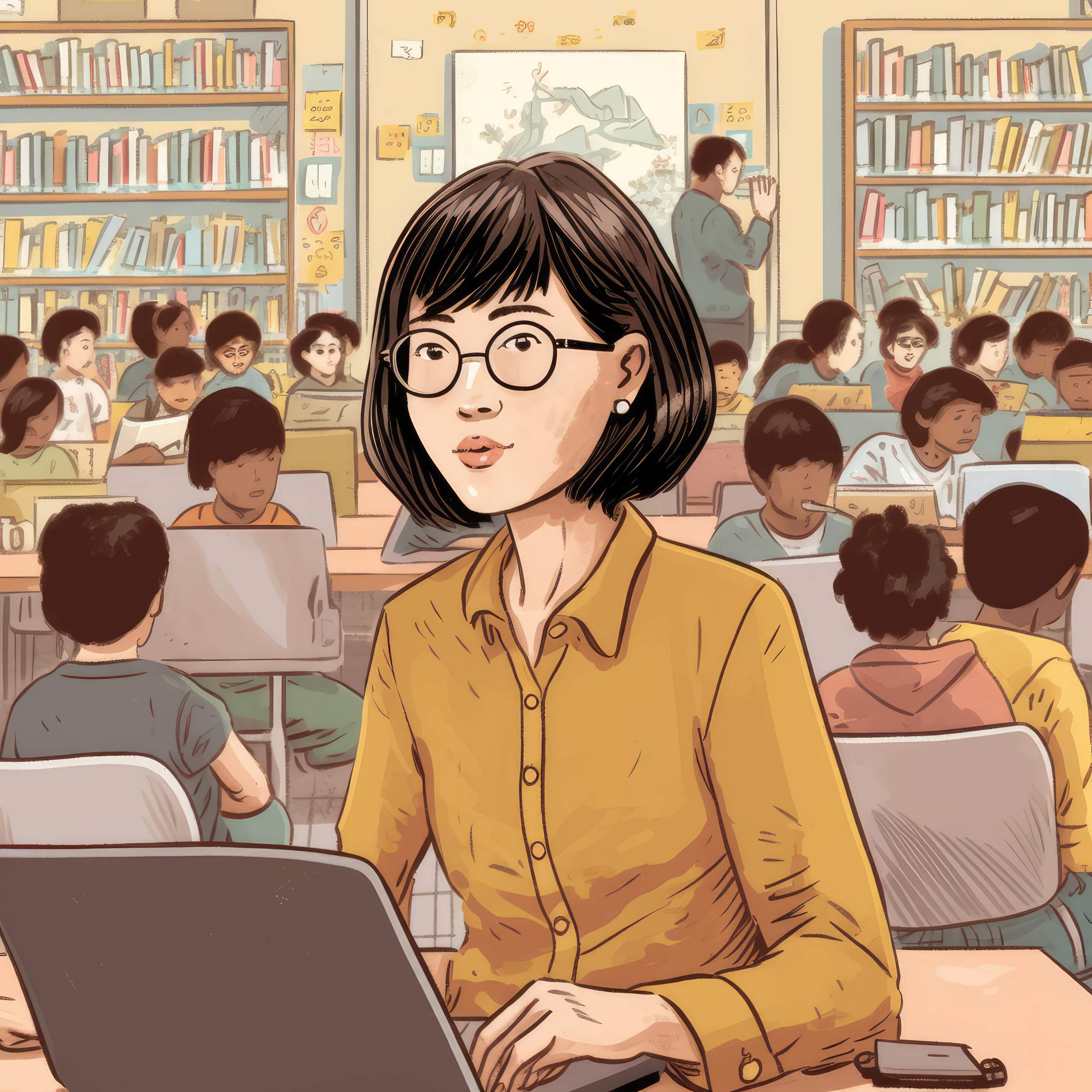 Preview for Teacher-guiding-students-computer-lab-adult-background-1db94