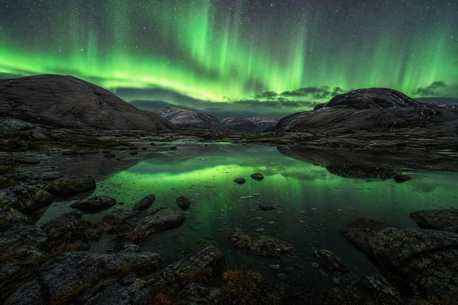 Preview for Aurora Night Alpine Pond Background