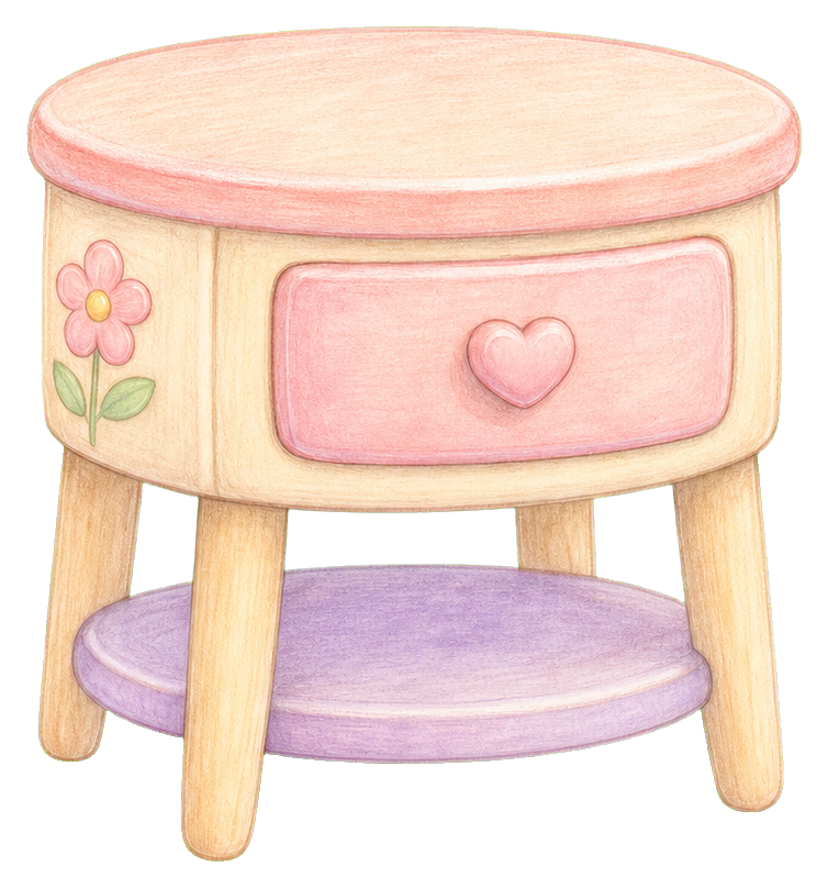 Cute pastel side table sticker with heart drawer and small flower detail