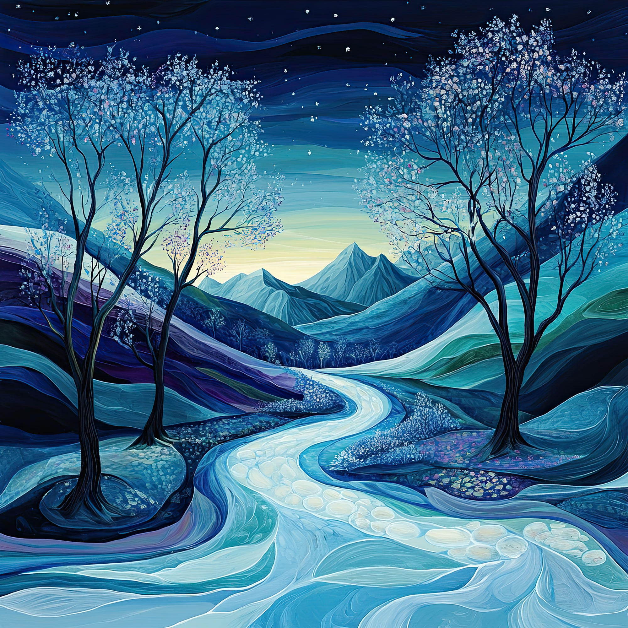 Preview for Nighttime-river-landscape-art-nature-backdrop-background-49779