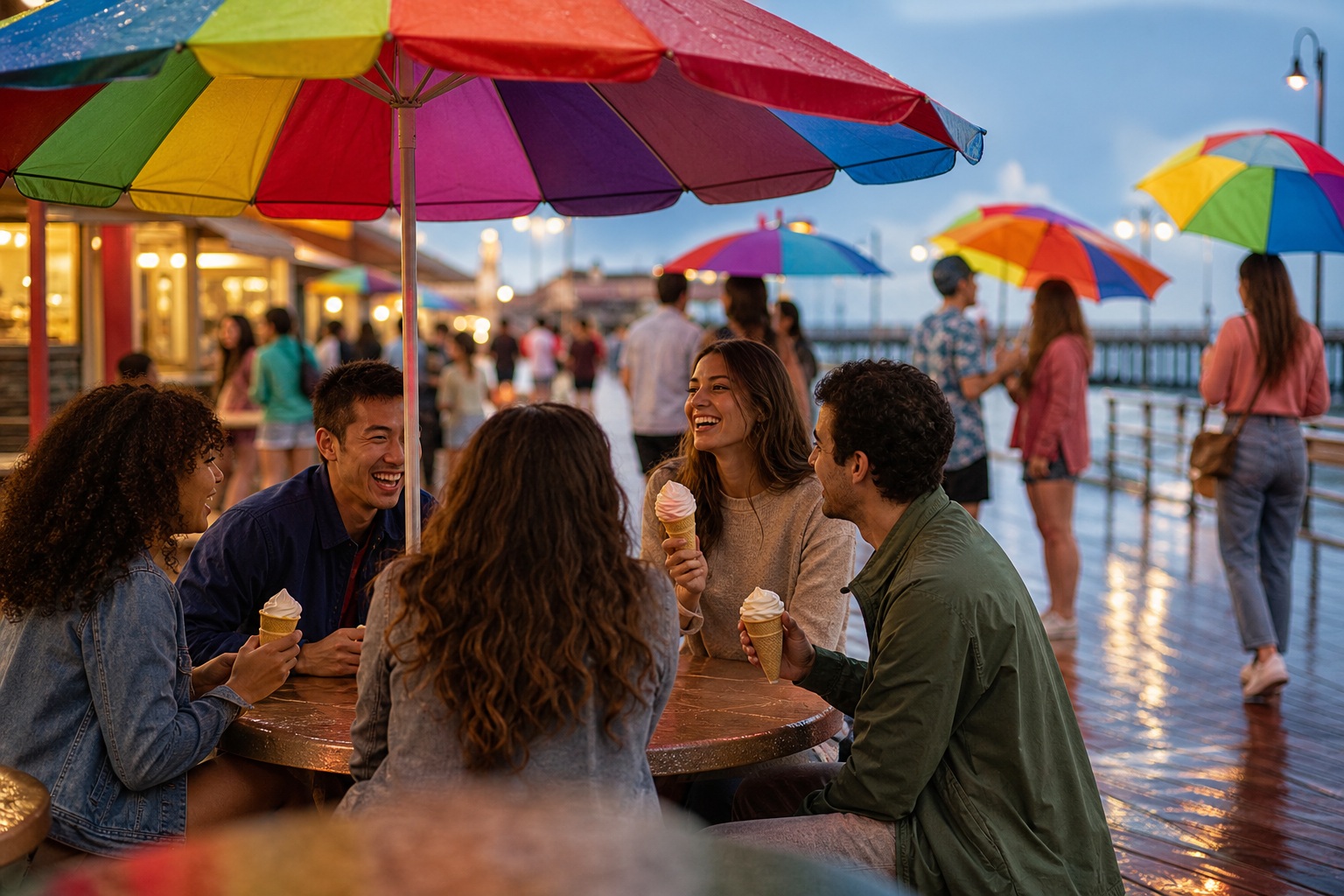 Preview for Boardwalk Friends With Bright Umbrellas Background