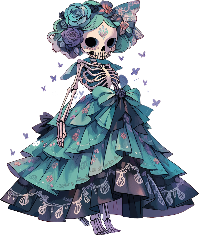Preview for Sugar-skull-teal-dress-illustration-skelaton-sticker-ebd4c
