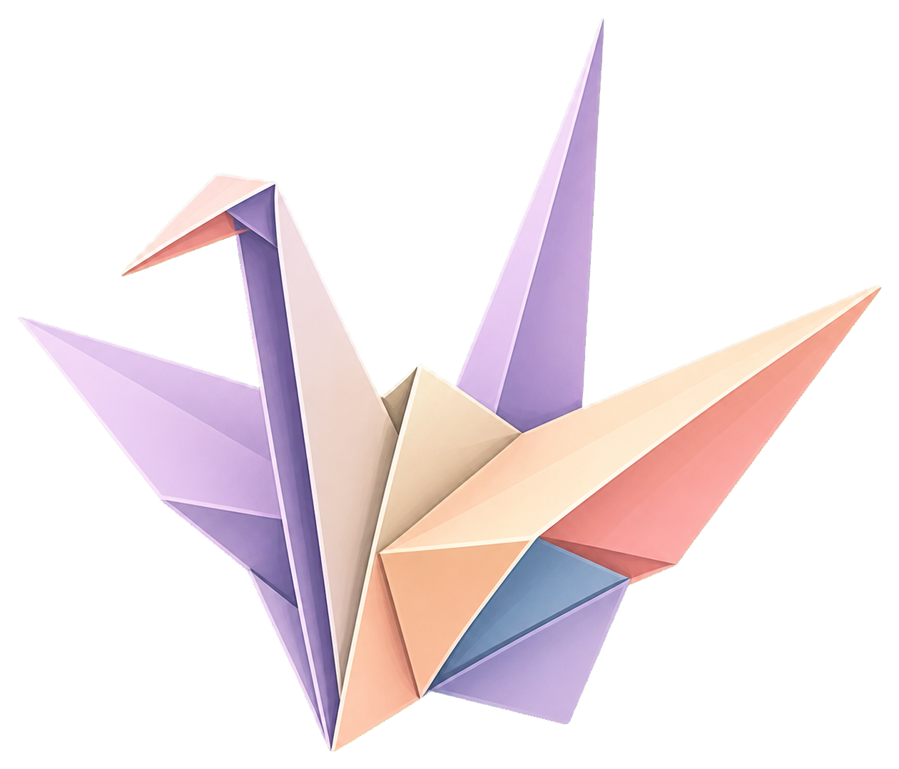 Folded paper crane sticker in soft pastel colors