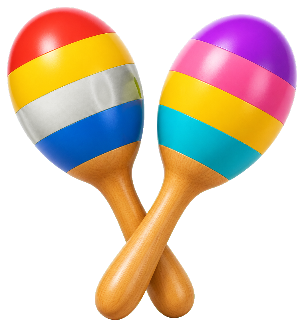 Two colorful maracas crossed with wooden handles
