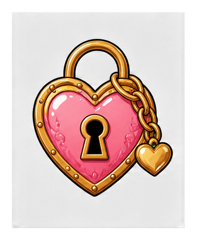 Pink heart-shaped lock charm with a gold keyhole and small hanging heart
