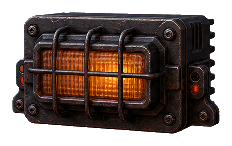 Orange emergency light behind a dark metal sci-fi frame