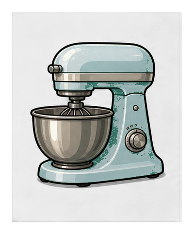A teal kitchen mixer with a metal mixing bowl on a black background.