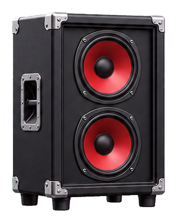 Black punk speaker cabinet with two red speakers and metal corner brackets
