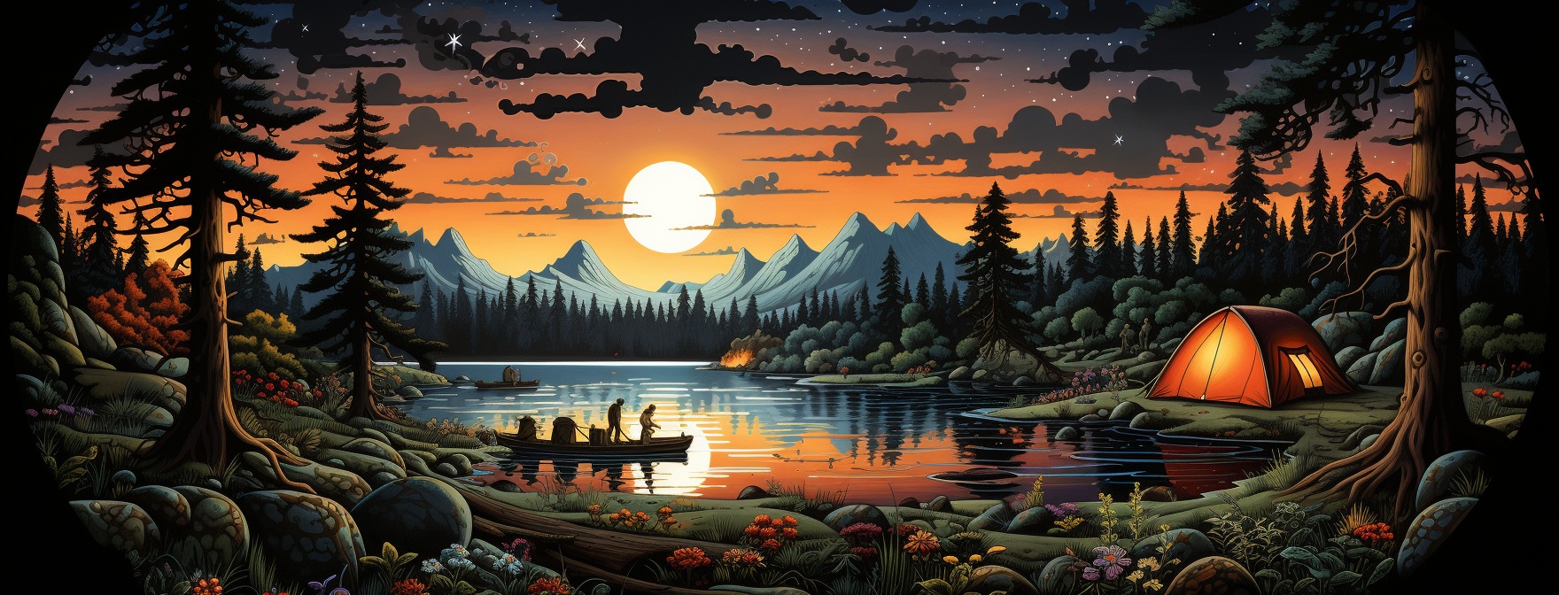 Preview for Camping Sunset Background With Tent And Mountains