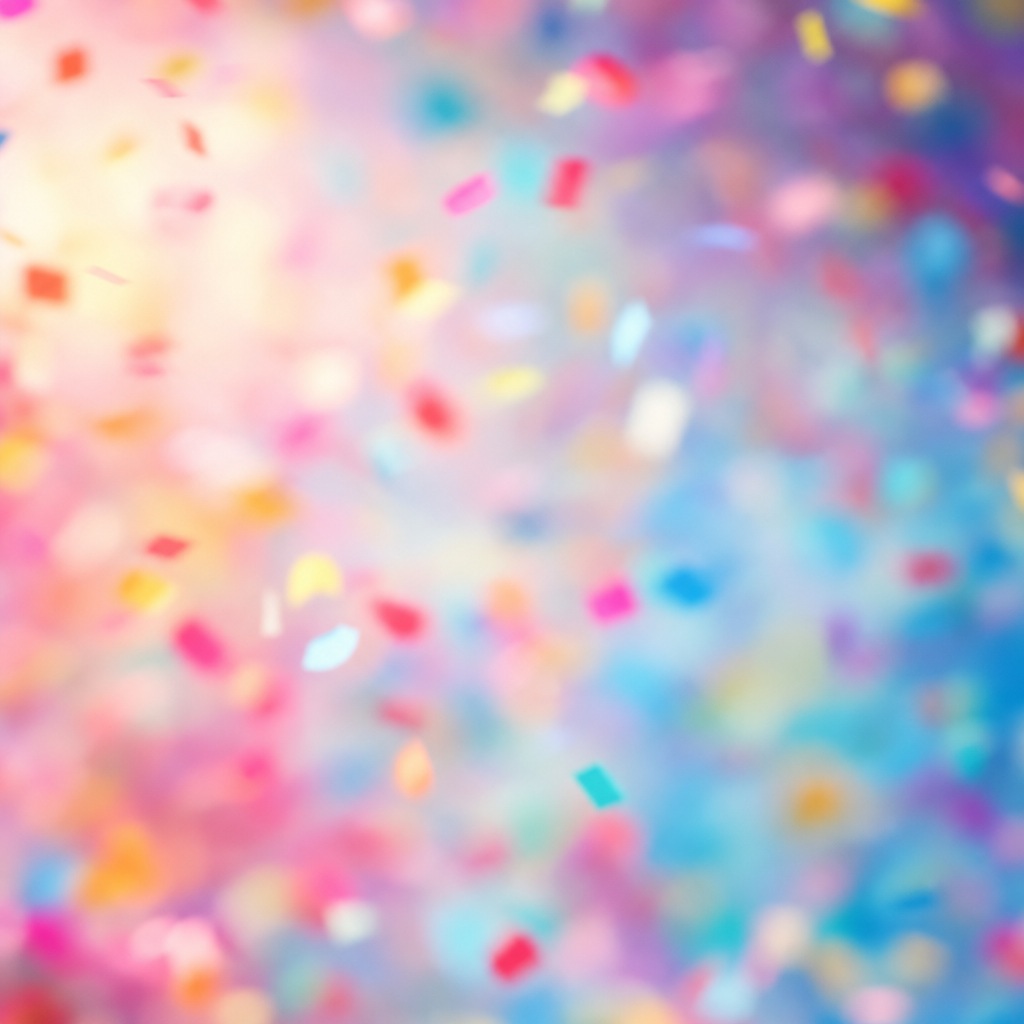 Blurred colorful confetti-like lights over a soft festive pink background