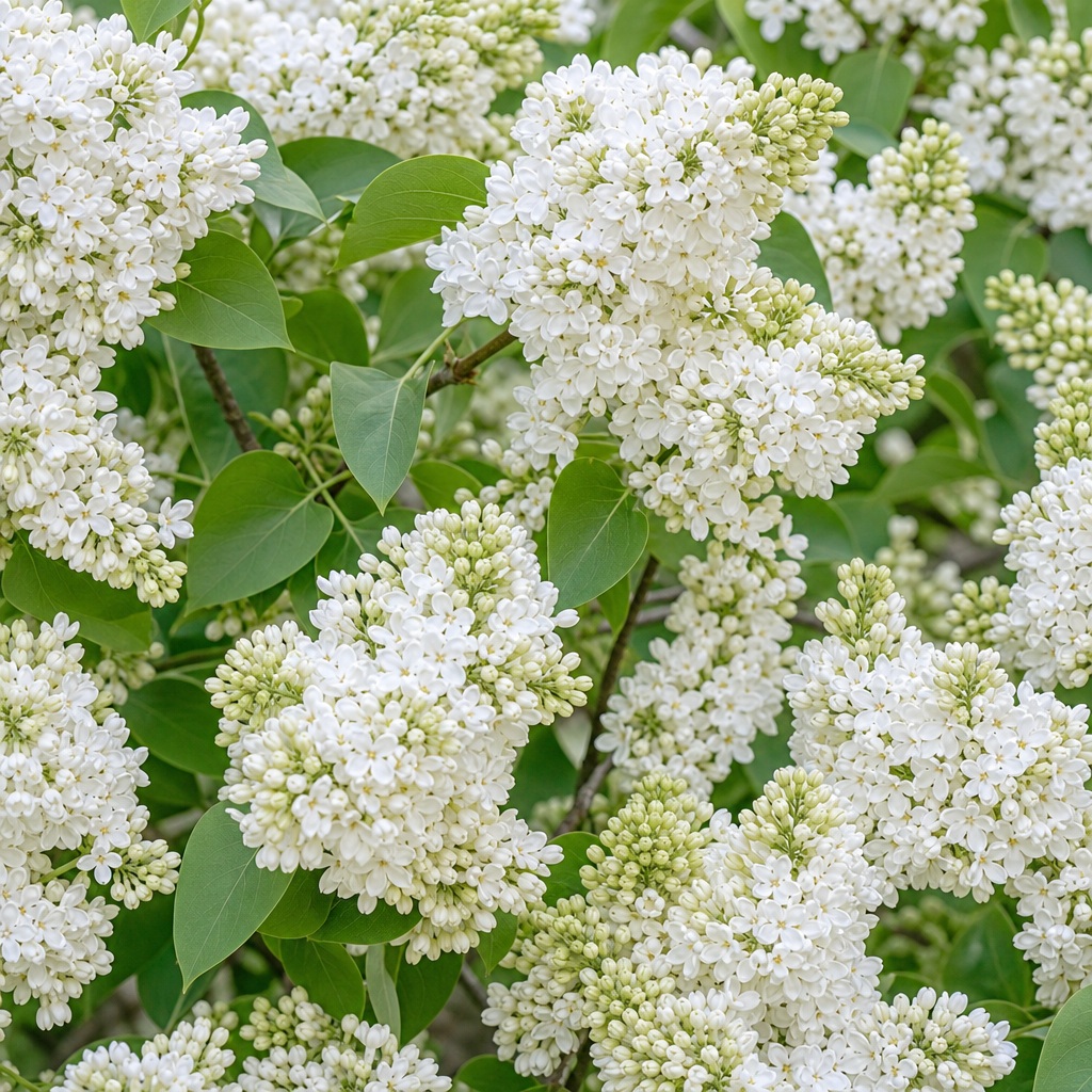 Clusters of small white flowers with green leaves in a natural garden scene