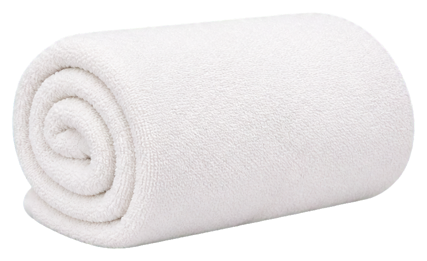 Rolled white bath towel sticker with a soft terry cloth texture