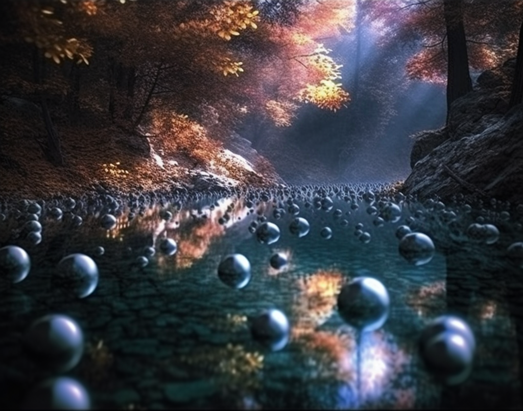 Preview for Serene-autumn-landscape-reflective-spheres-ai-images-background-63148