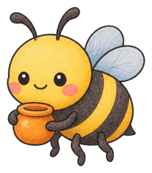 Cute kawaii bumblebee holding a honey pot with smiling face and wings