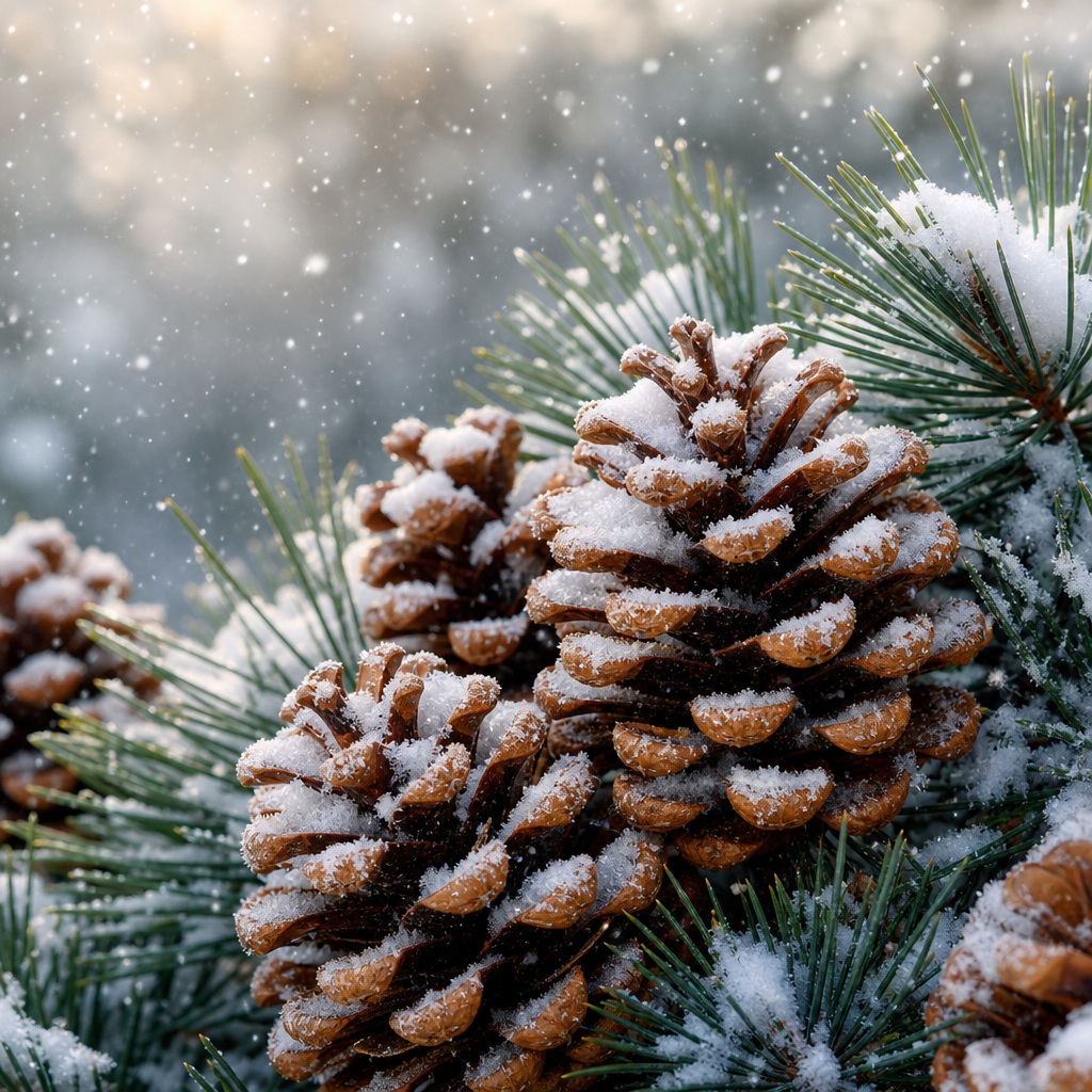 Preview for Snowy Pinecones Winter Background