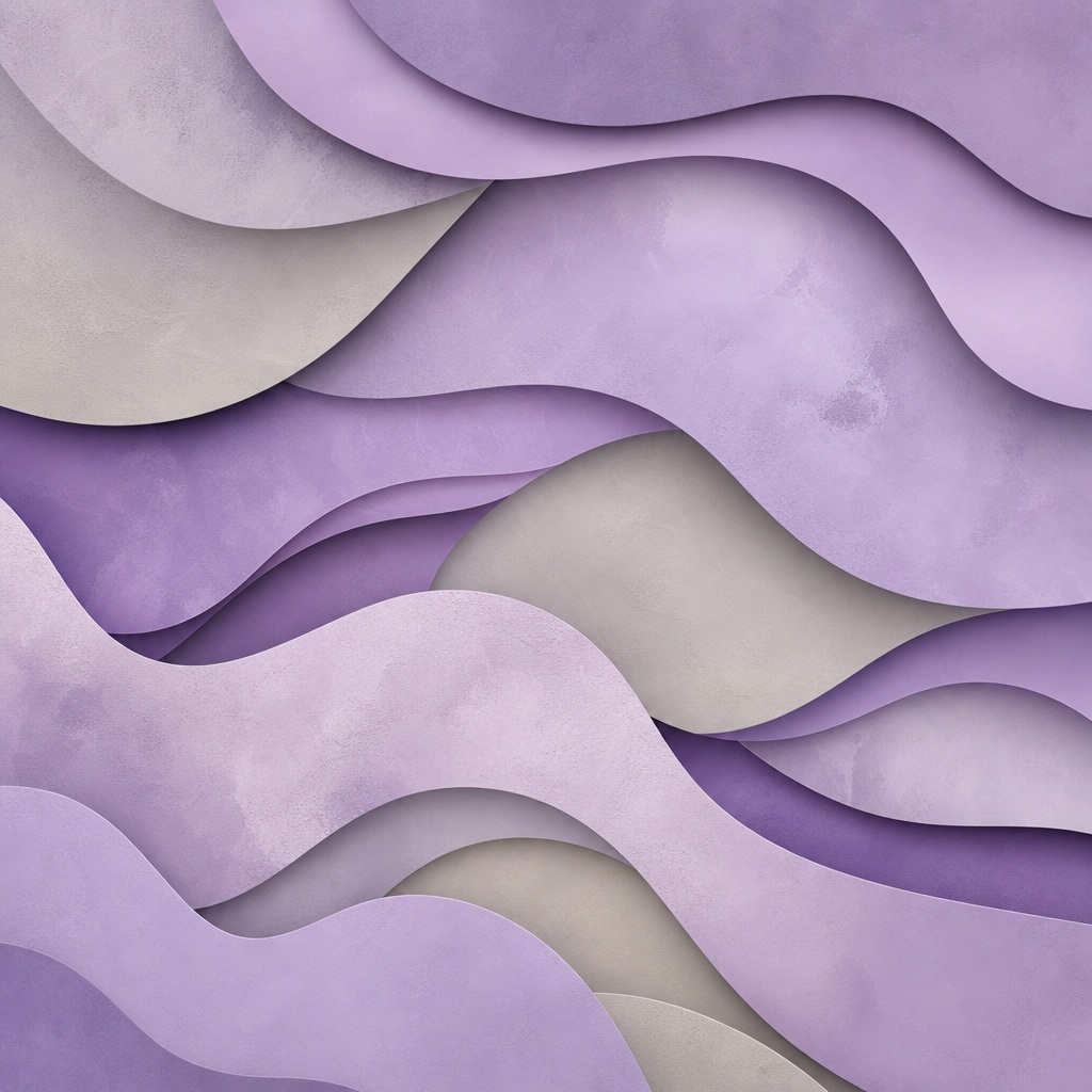 Abstract lilac layered paper-like shapes with soft shadows and curved depth