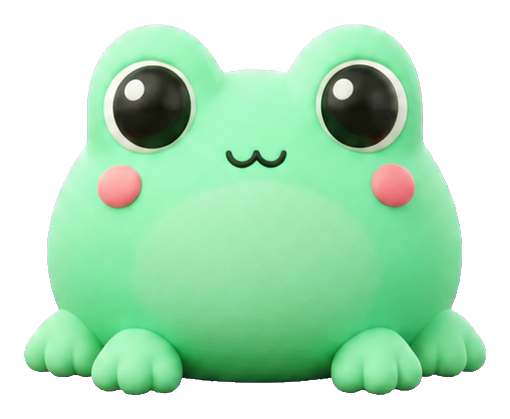 Cute mint green frog sticker with big eyes, pink cheeks, and a rounded sitting pose