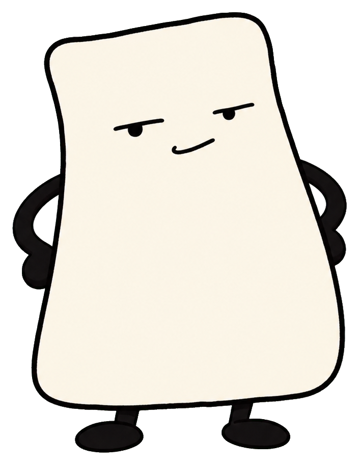 Cream-colored smug character with a lifted chin and small smirking face.