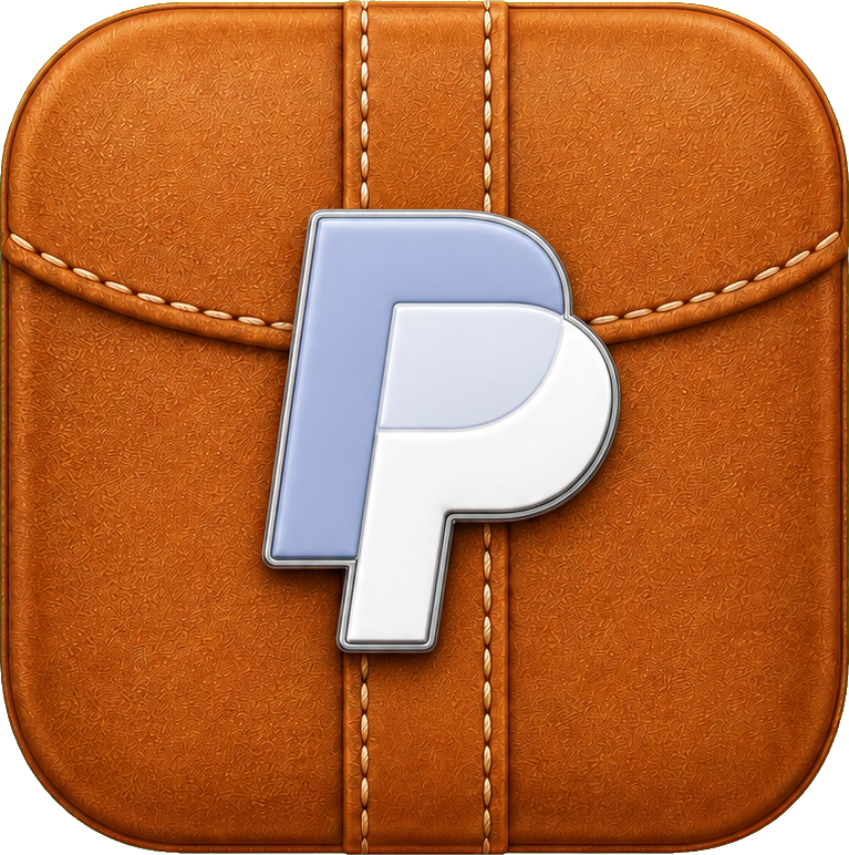 Caramel leather-style square icon with a white and blue letter P