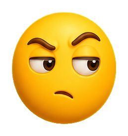 Yellow suspicious face emoji with raised eyebrows and a sideways glance.