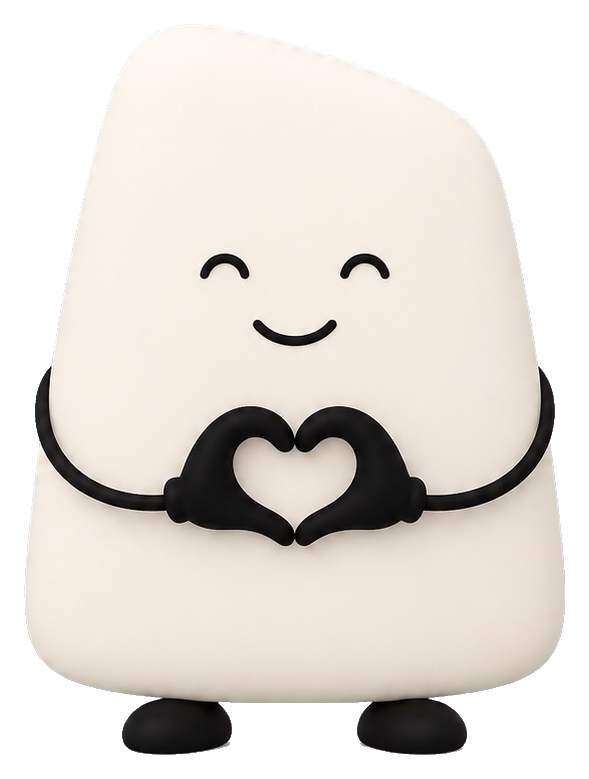 Smiling character holding its hands together in a heart shape.