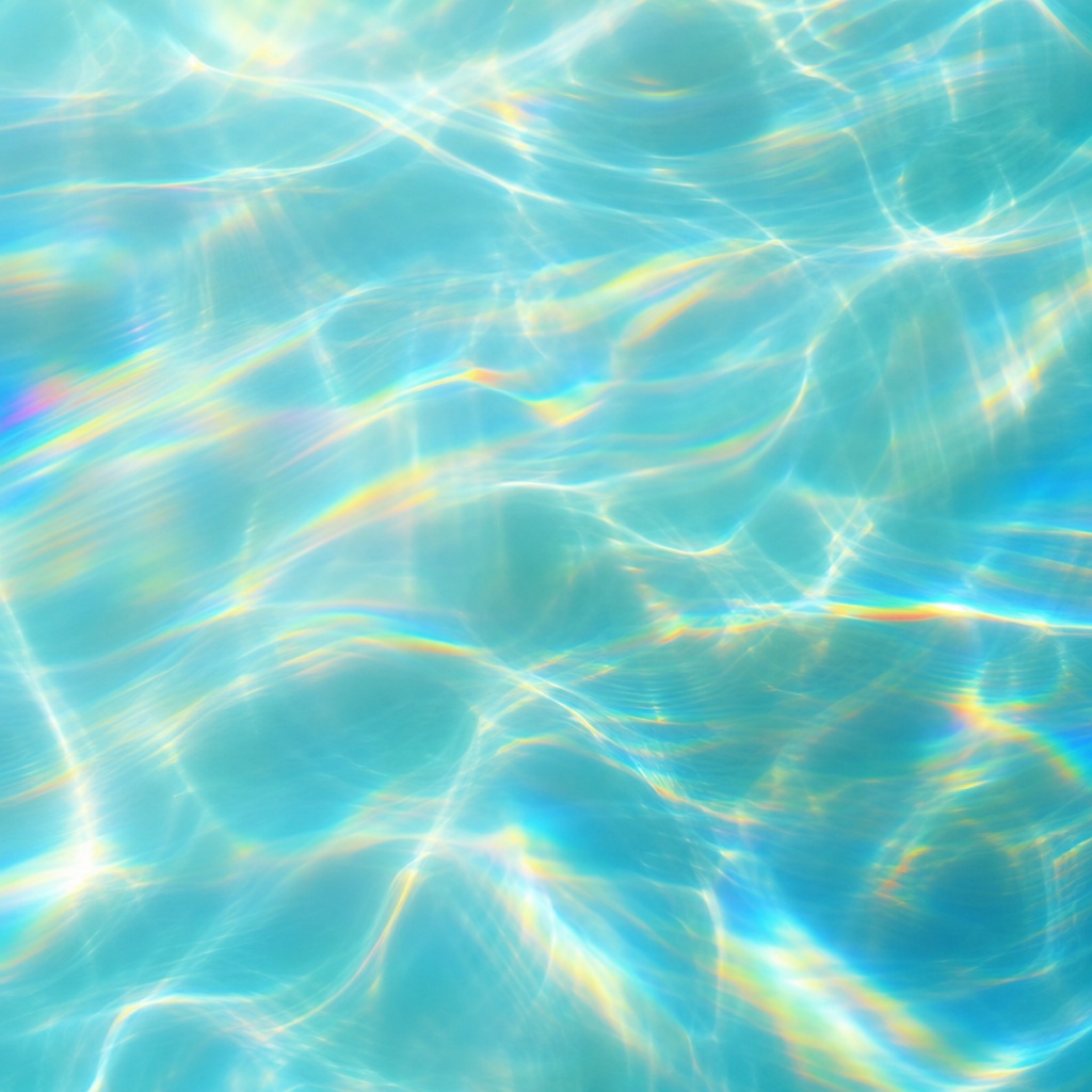 Abstract turquoise light caustics with soft gold highlights and flowing glass-like refractions.