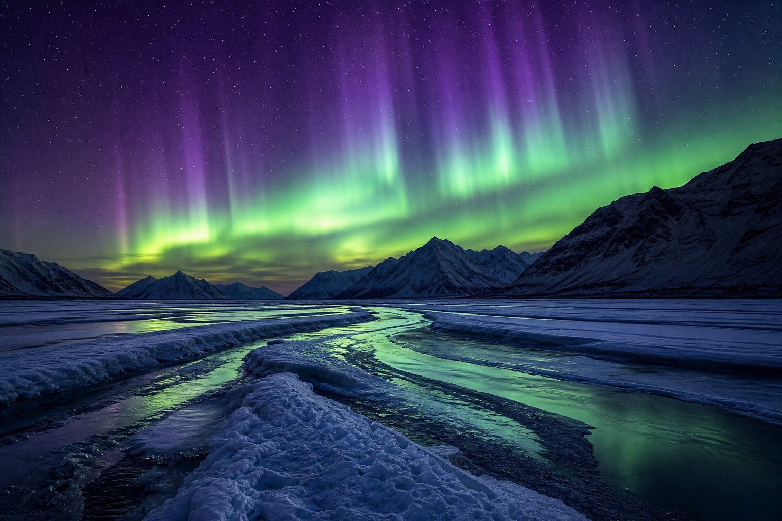 Preview for Aurora Night Frozen River Stock Background