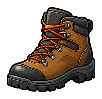 Brown hiking boot with orange laces and a black treaded sole
