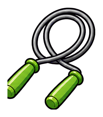 Green-handled jump rope with a black rope on a transparent background