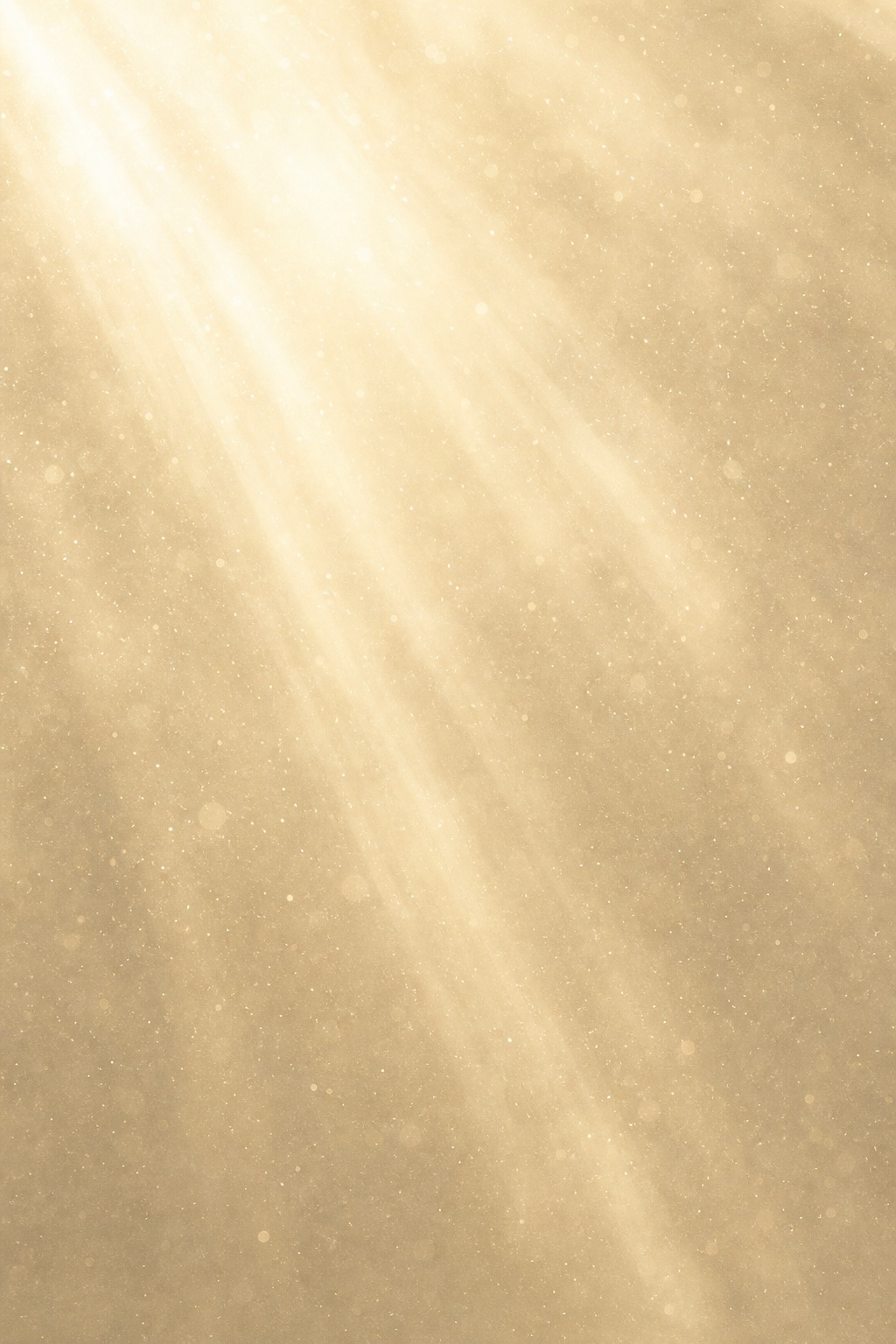 Soft golden sunbeams cutting through a pale dusty haze