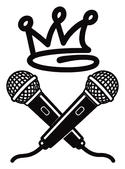 Black crown above two crossed microphones sticker graphic