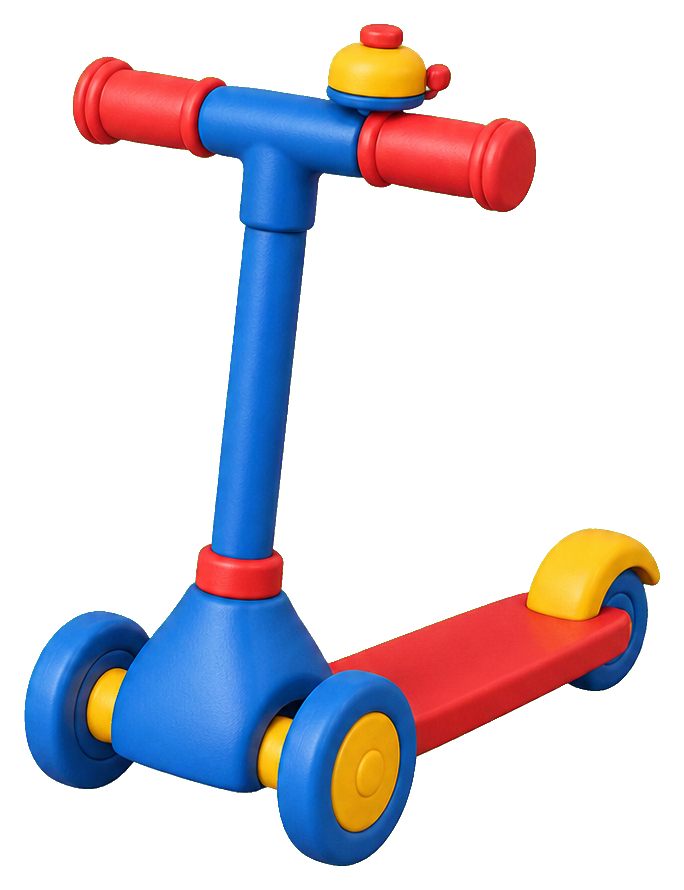 Colorful three-wheel kids scooter with red handlebars and blue body