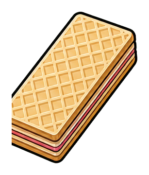 A stacked rectangular wafer cookie with a light tan waffle pattern.