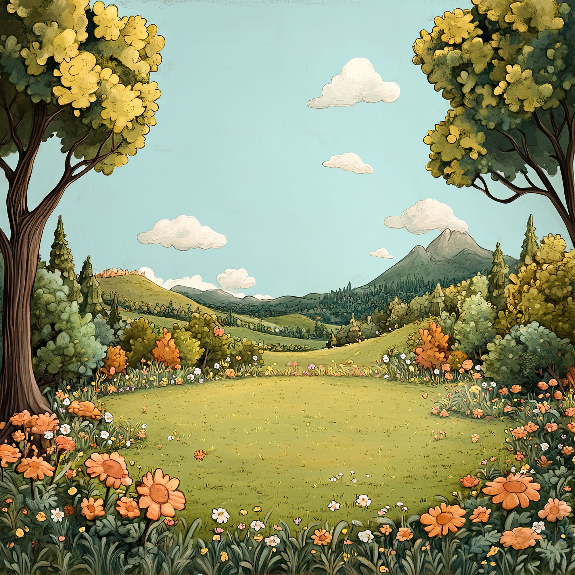 Preview for Serene-landscape-vibrant-flora-nature-backdrop-background-5234a