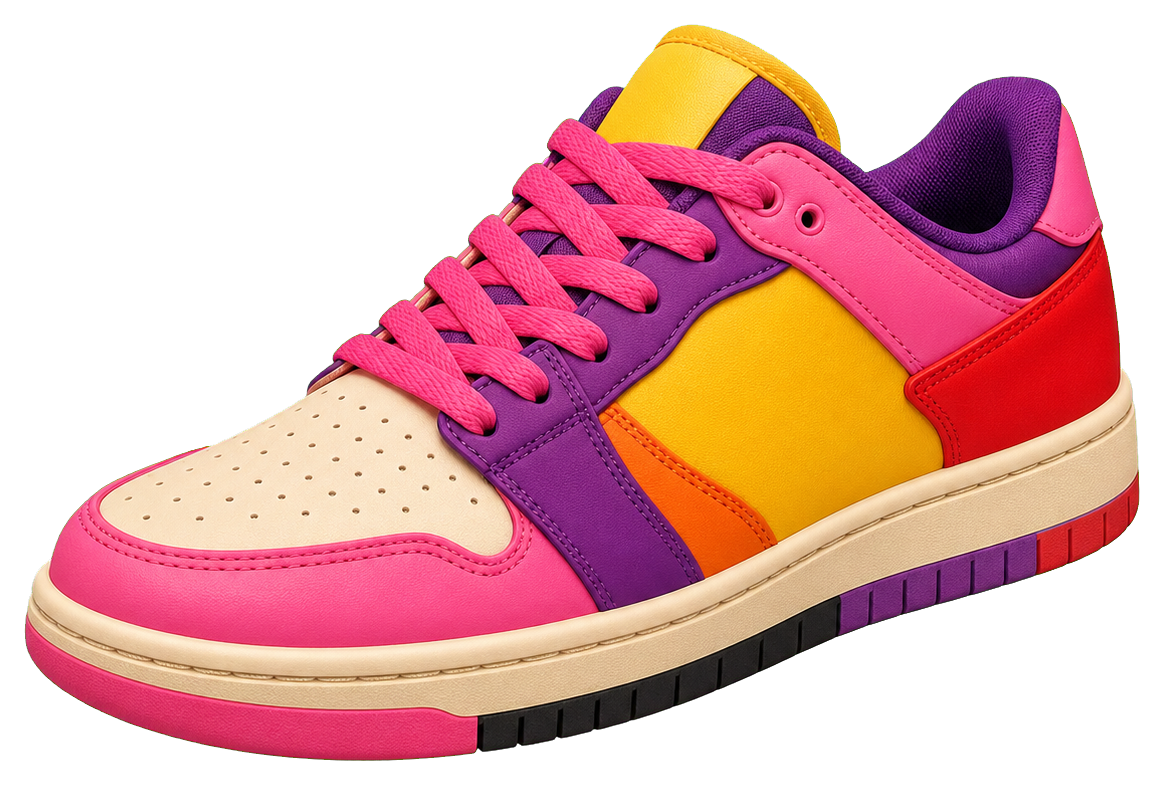 Colorful pink, yellow, orange, and purple sneaker sticker graphic