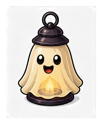 Cute ghost shaped lantern with a glowing light and happy face