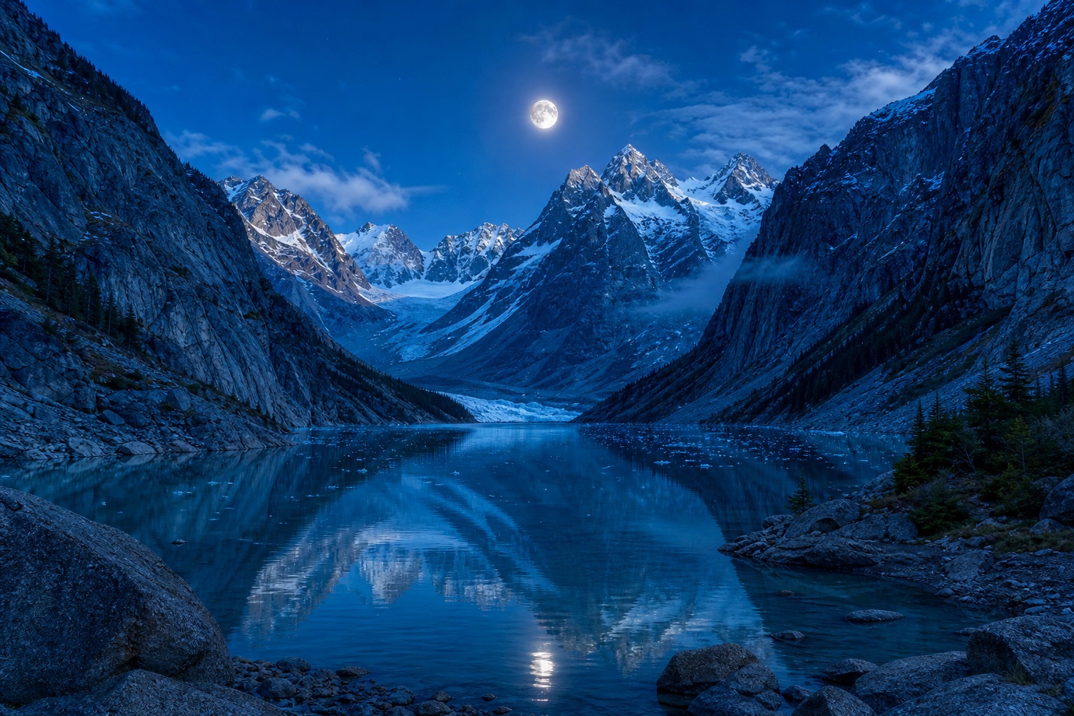 Preview for Blue Glacier Lake Moonlit Mountain Background