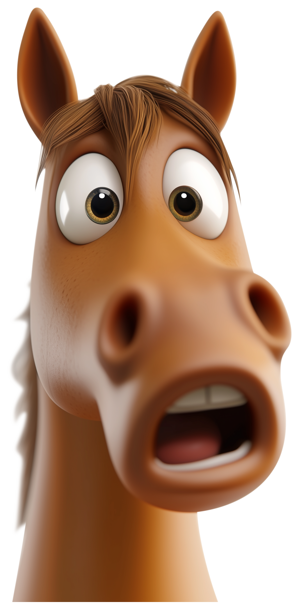 Surprised cartoon horse head emoji with wide eyes and open mouth