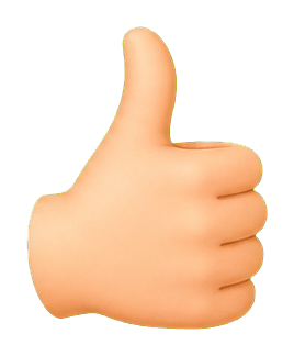 A thumbs up hand sticker with a yellow outline on a transparent background.