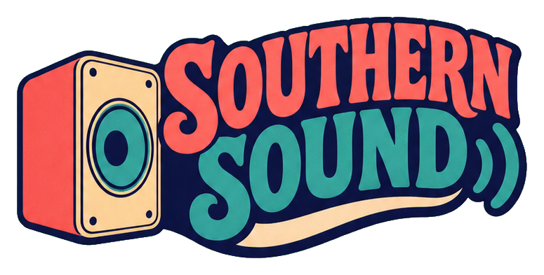 Retro Southern Sound text sticker with a illustrated speaker icon and wavy outline