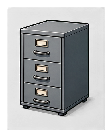 Gray four-drawer file cabinet on a dark background.