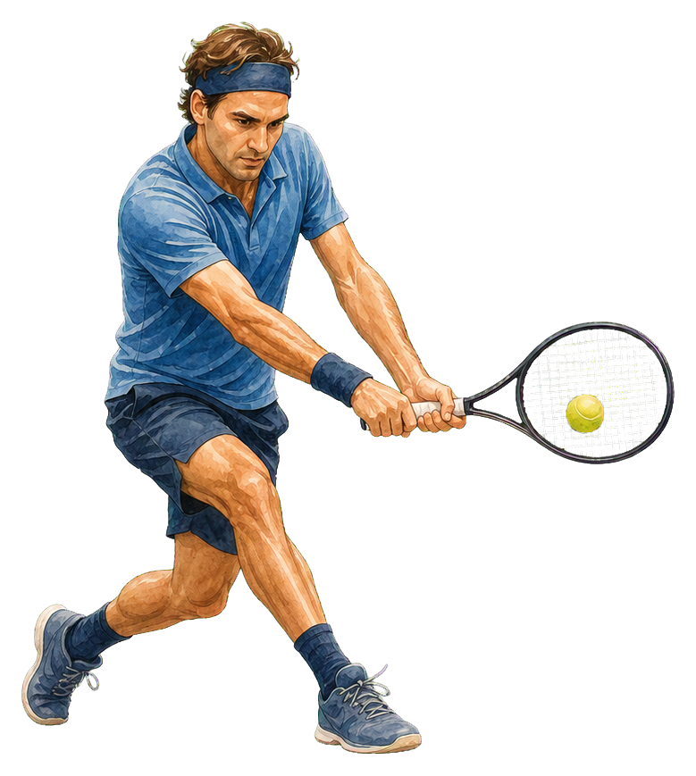 Male tennis player swinging a racket toward a yellow ball.